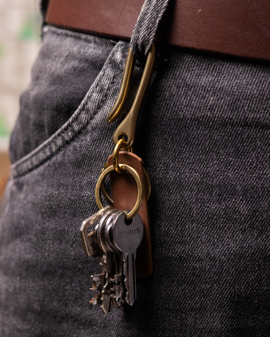 Solid Brass Fish Hook Keychain