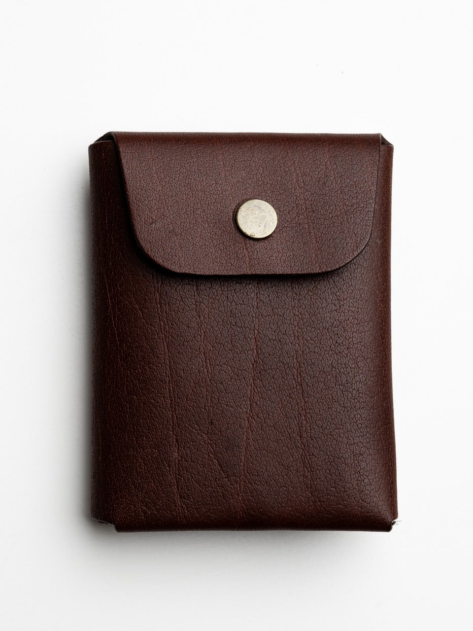 Brown Origami  EDC Full grain leather wallet with silver buttons on a white background